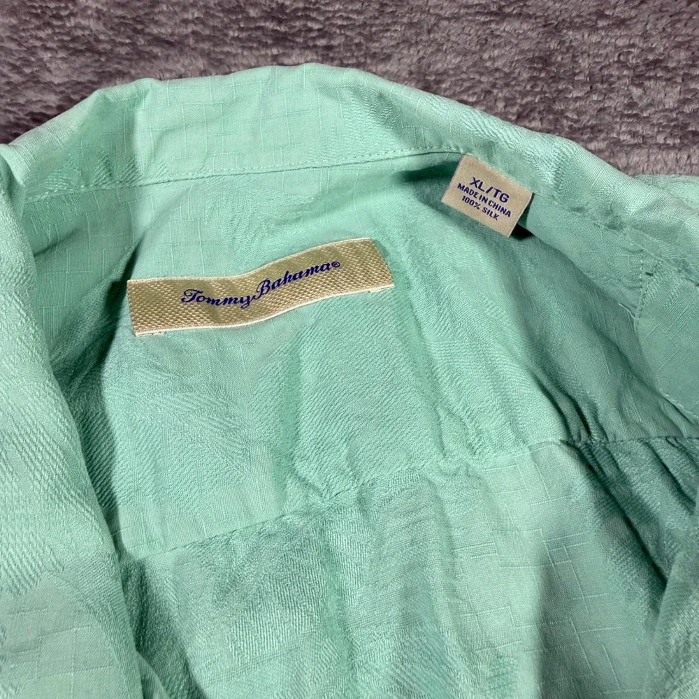 Tommy Bahama Mens XL Silk Tropical Summer Chic Shirt Seafoam Green Short Sleeve - Picture 3 of 6